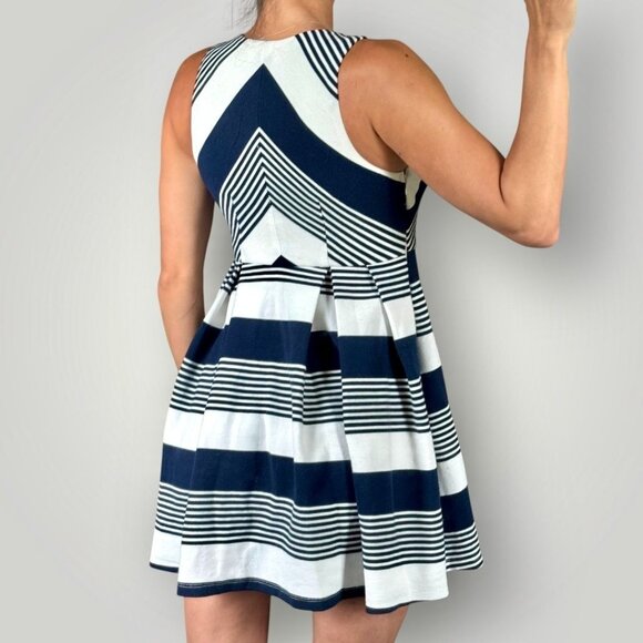Altar’d State Nautical Fit & Flare Pleated Mini Dress Navy Striped Cocktail S - Picture 2 of 11